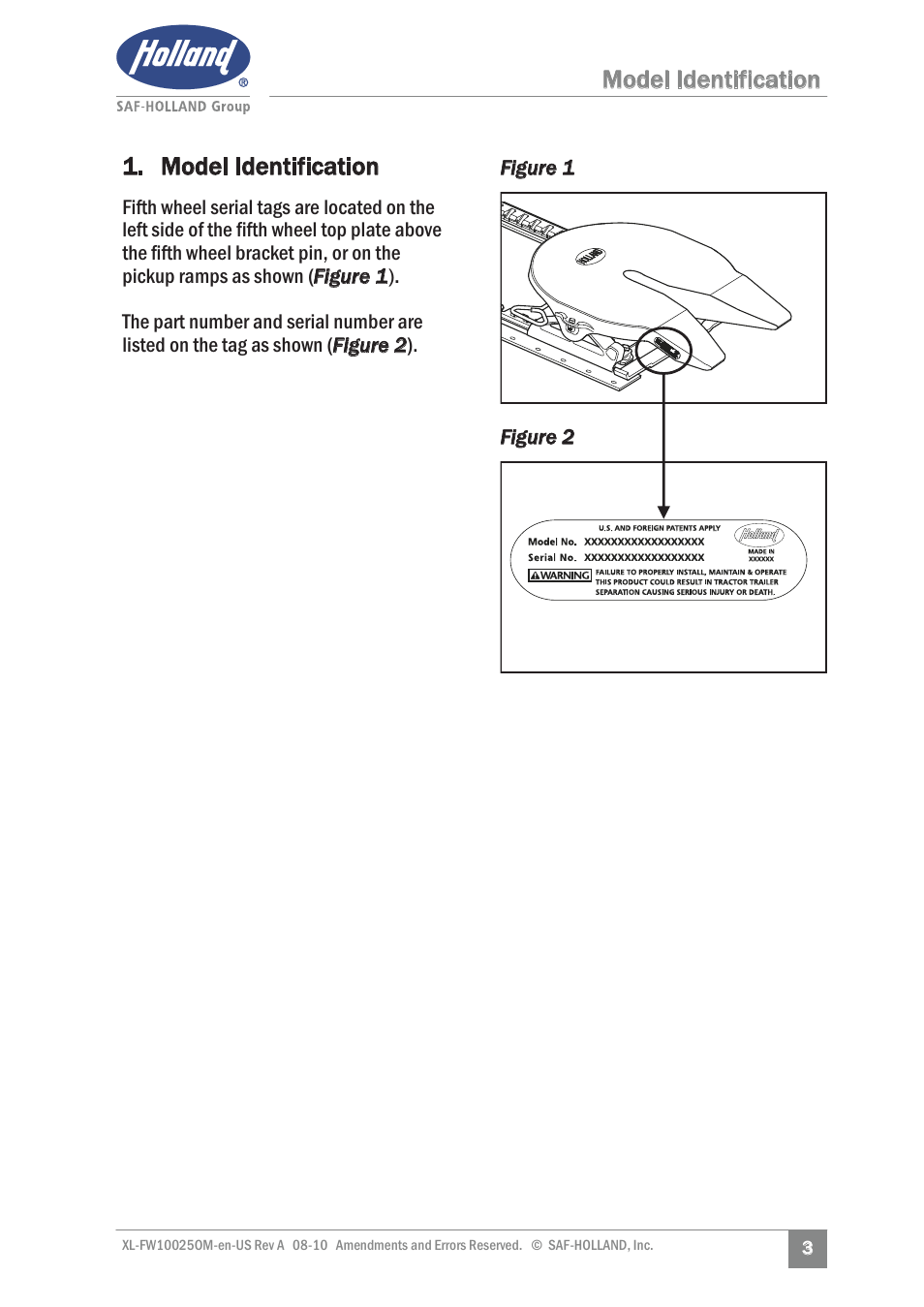 Model identification 1. model identification | SAF-HOLLAND XL-FW10025OM 17 Series Fifth Wheel User Manual | Page 3 / 20