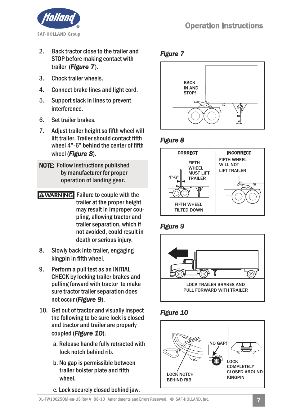 Operation instructions | SAF-HOLLAND XL-FW10025OM 17 Series Fifth Wheel User Manual | Page 7 / 20