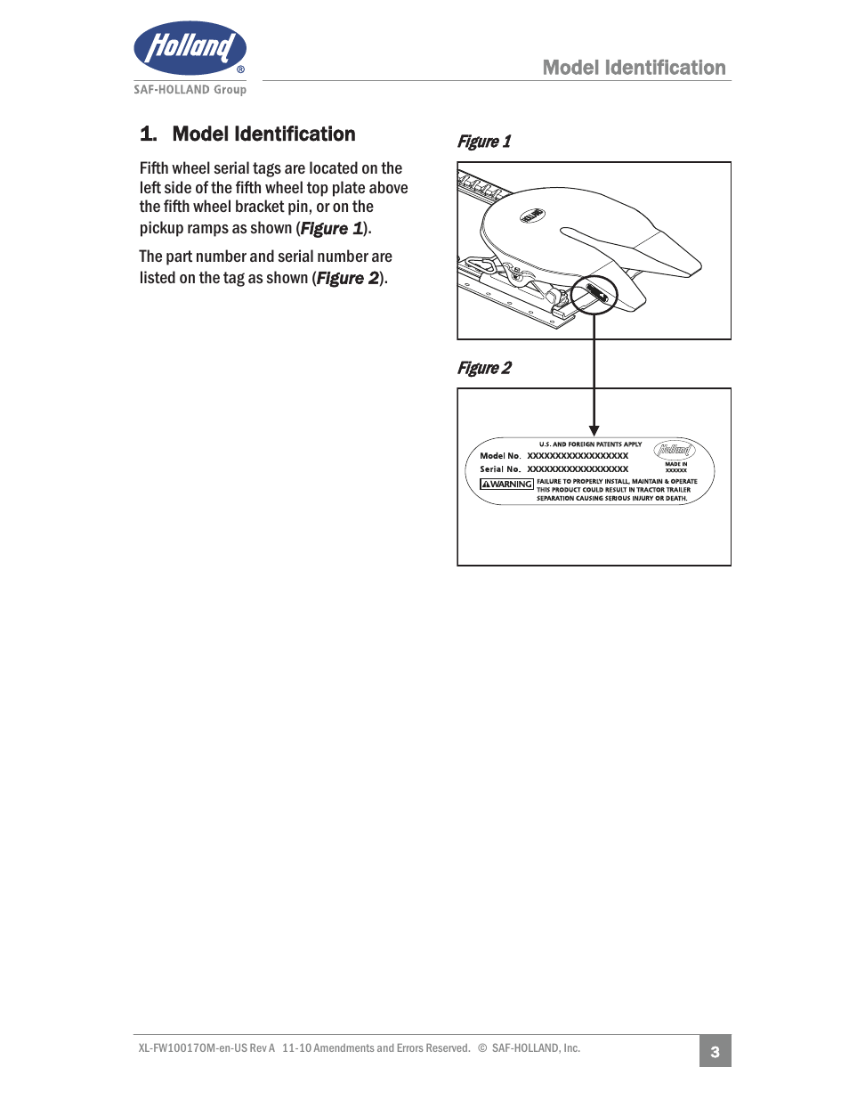 Model identification 1. model identification | SAF-HOLLAND XL-FW10017OM Simplex SE and II SE Series Fifth Wheels User Manual | Page 3 / 24