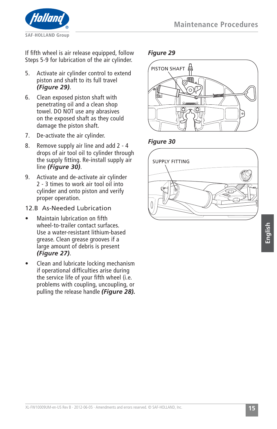 Maintenance procedures | SAF-HOLLAND XL-FW10009UM FW35 Series Fifth Wheel User Manual | Page 15 / 76