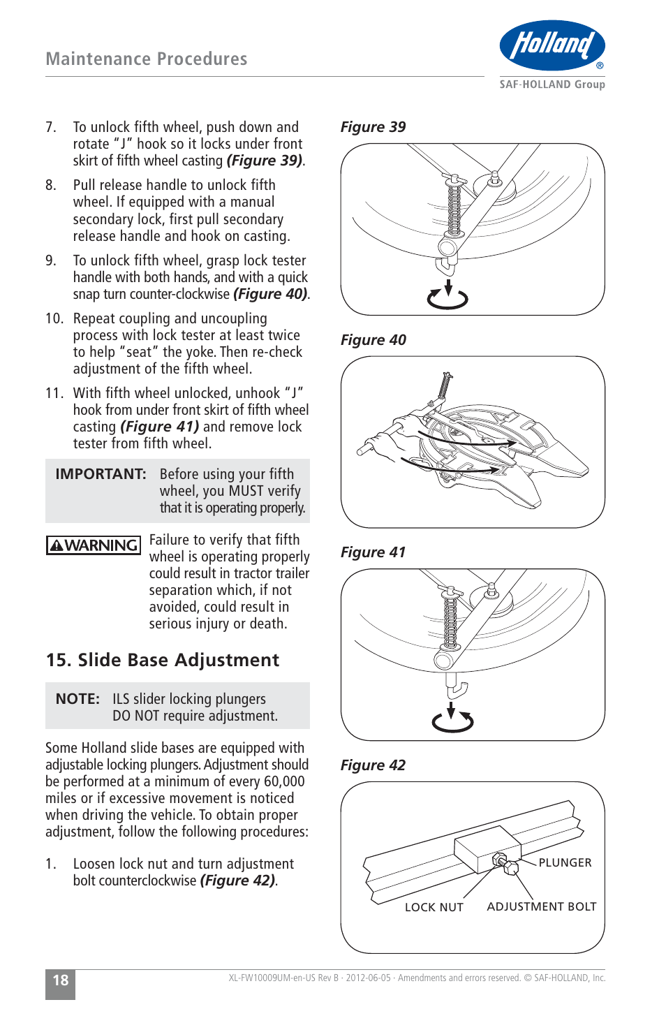 Maintenance procedures, Slide base adjustment | SAF-HOLLAND XL-FW10009UM FW35 Series Fifth Wheel User Manual | Page 18 / 76