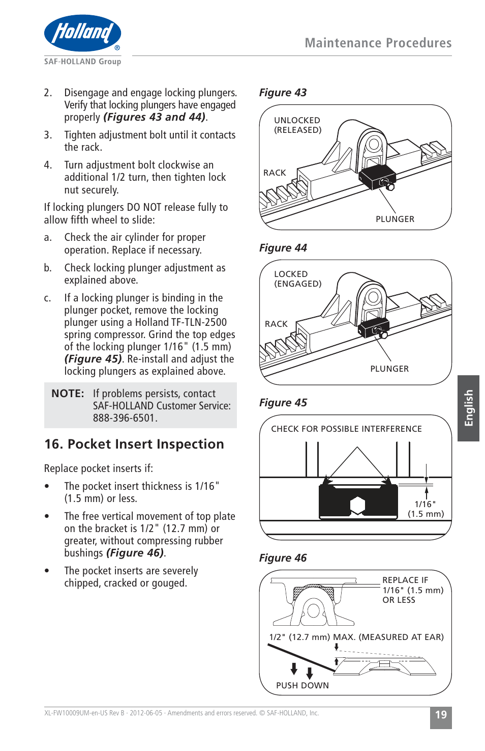 Maintenance procedures, Pocket insert inspection | SAF-HOLLAND XL-FW10009UM FW35 Series Fifth Wheel User Manual | Page 19 / 76