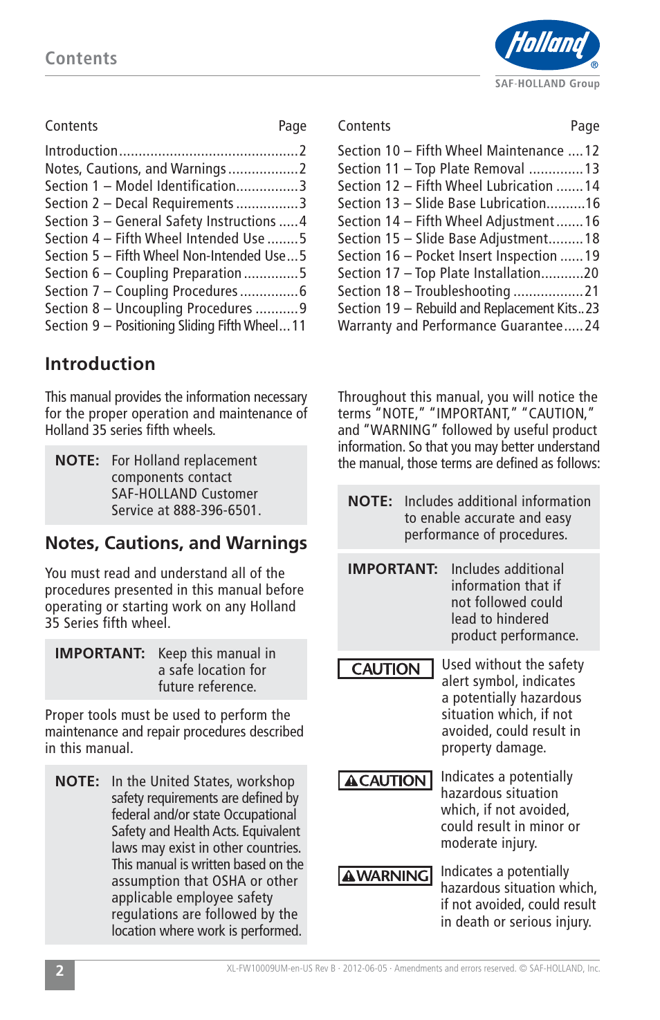 SAF-HOLLAND XL-FW10009UM FW35 Series Fifth Wheel User Manual | Page 2 / 76