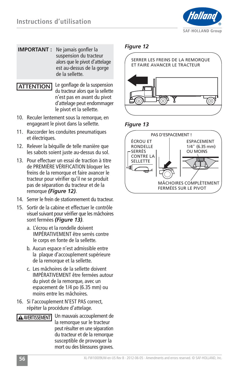 Instructions d’utilisation | SAF-HOLLAND XL-FW10009UM FW35 Series Fifth Wheel User Manual | Page 56 / 76