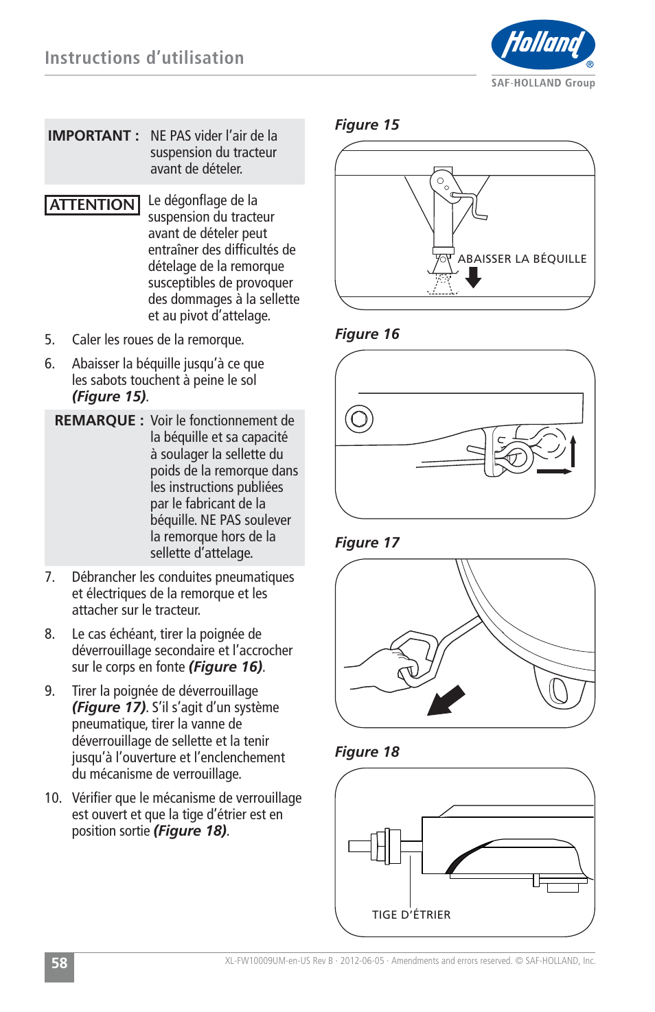 Instructions d’utilisation | SAF-HOLLAND XL-FW10009UM FW35 Series Fifth Wheel User Manual | Page 58 / 76