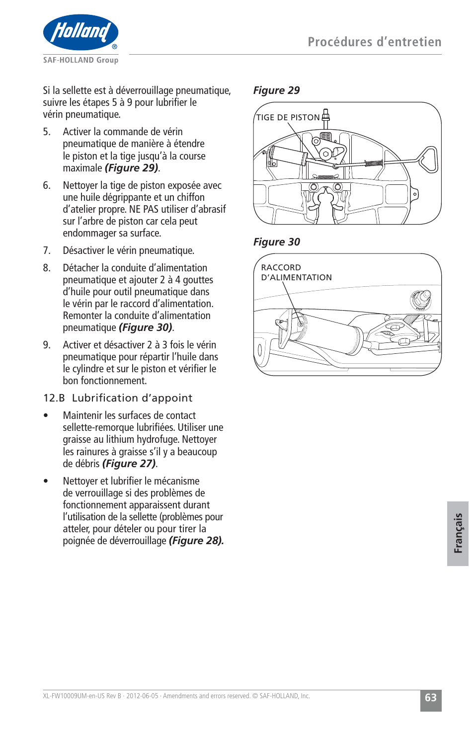 Procédures d’entretien | SAF-HOLLAND XL-FW10009UM FW35 Series Fifth Wheel User Manual | Page 63 / 76