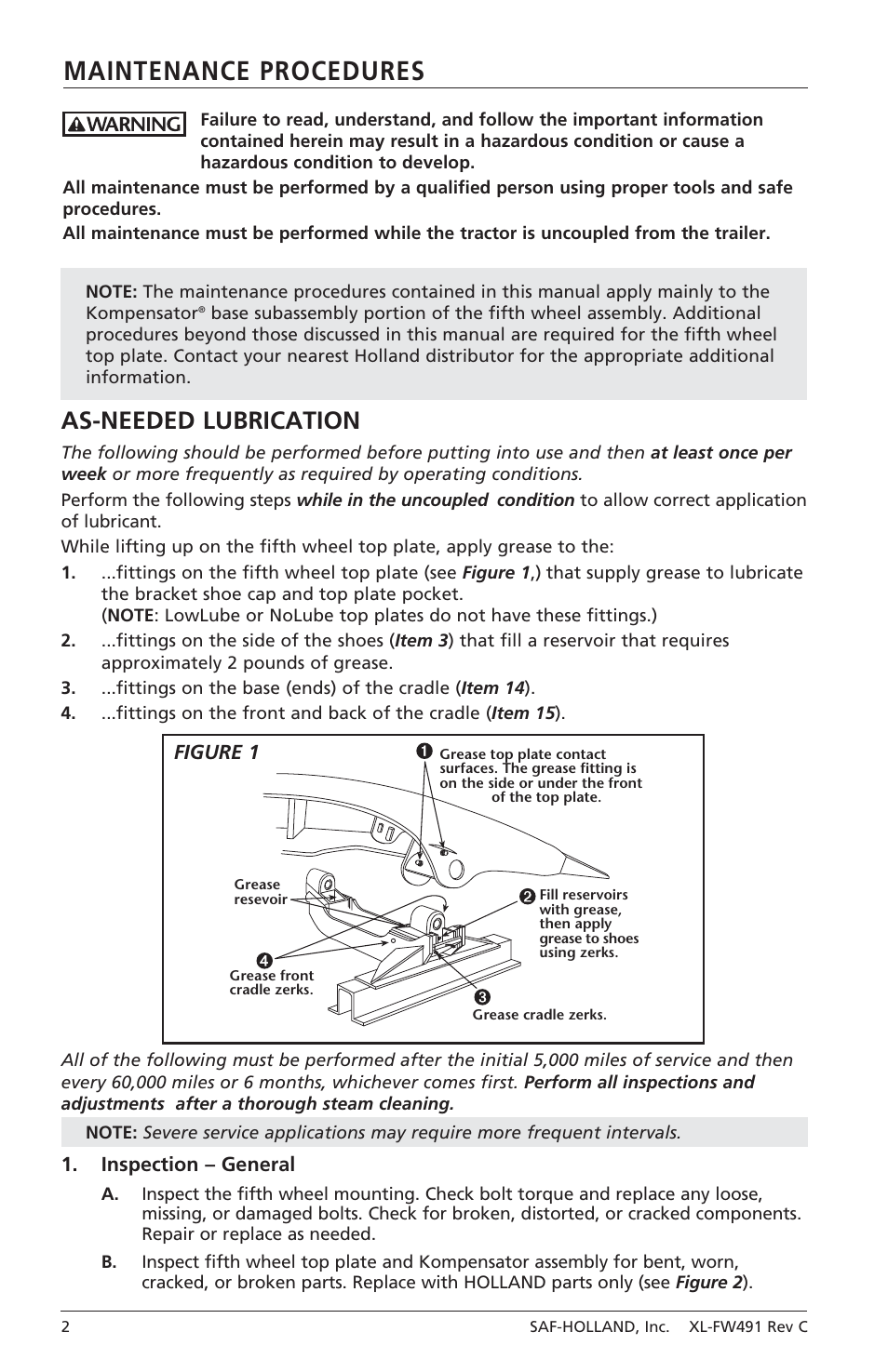 Maintenance procedures, As-needed lubrication | SAF-HOLLAND XL-FW491 Sliding Kompensator for FW8-72XX Series User Manual | Page 2 / 12