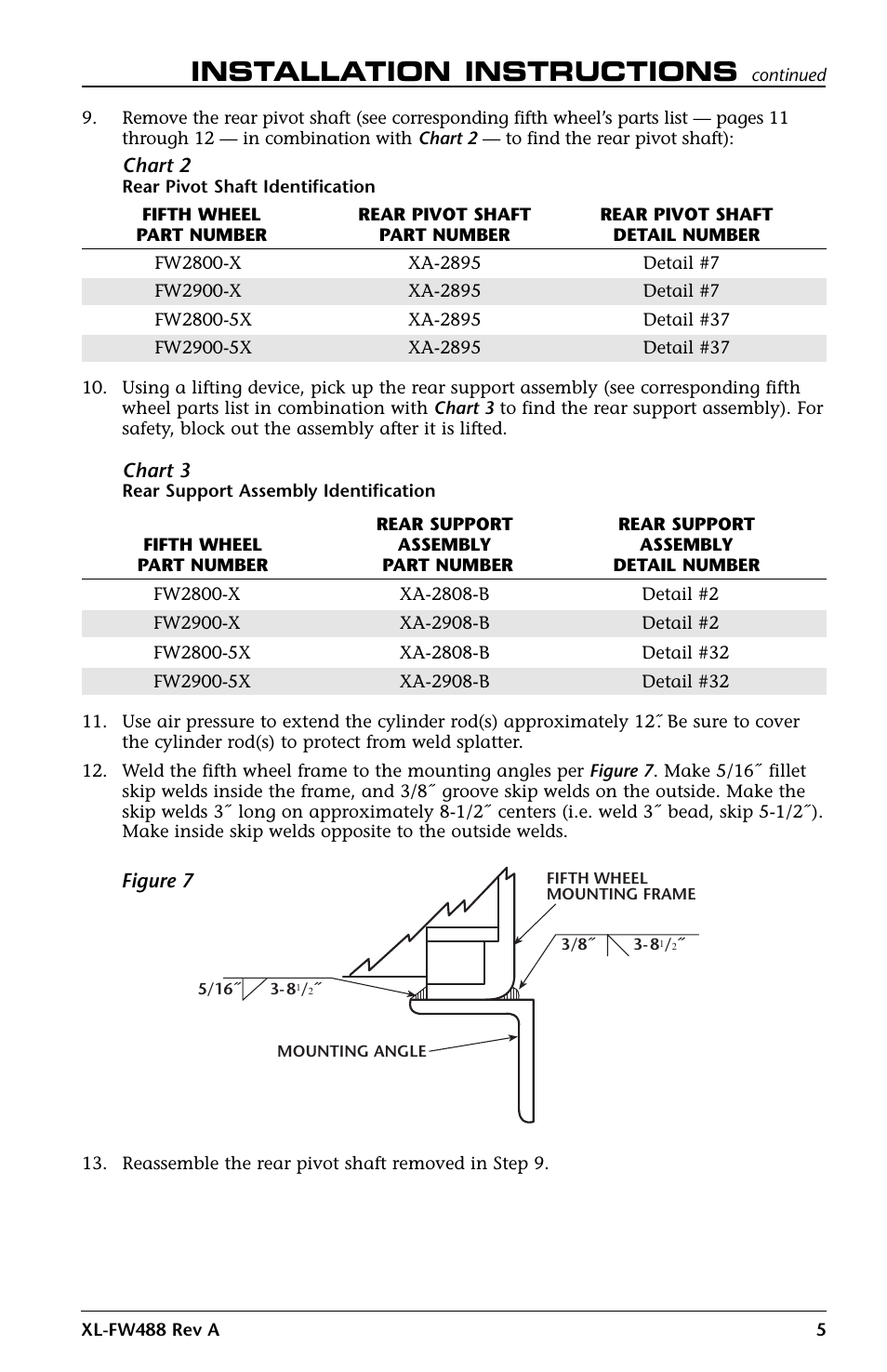 Installation instructions | SAF-HOLLAND XL-FW488 FW2800 and FW2900 Series Hydraulic Elevating Fifth Wheel User Manual | Page 5 / 20