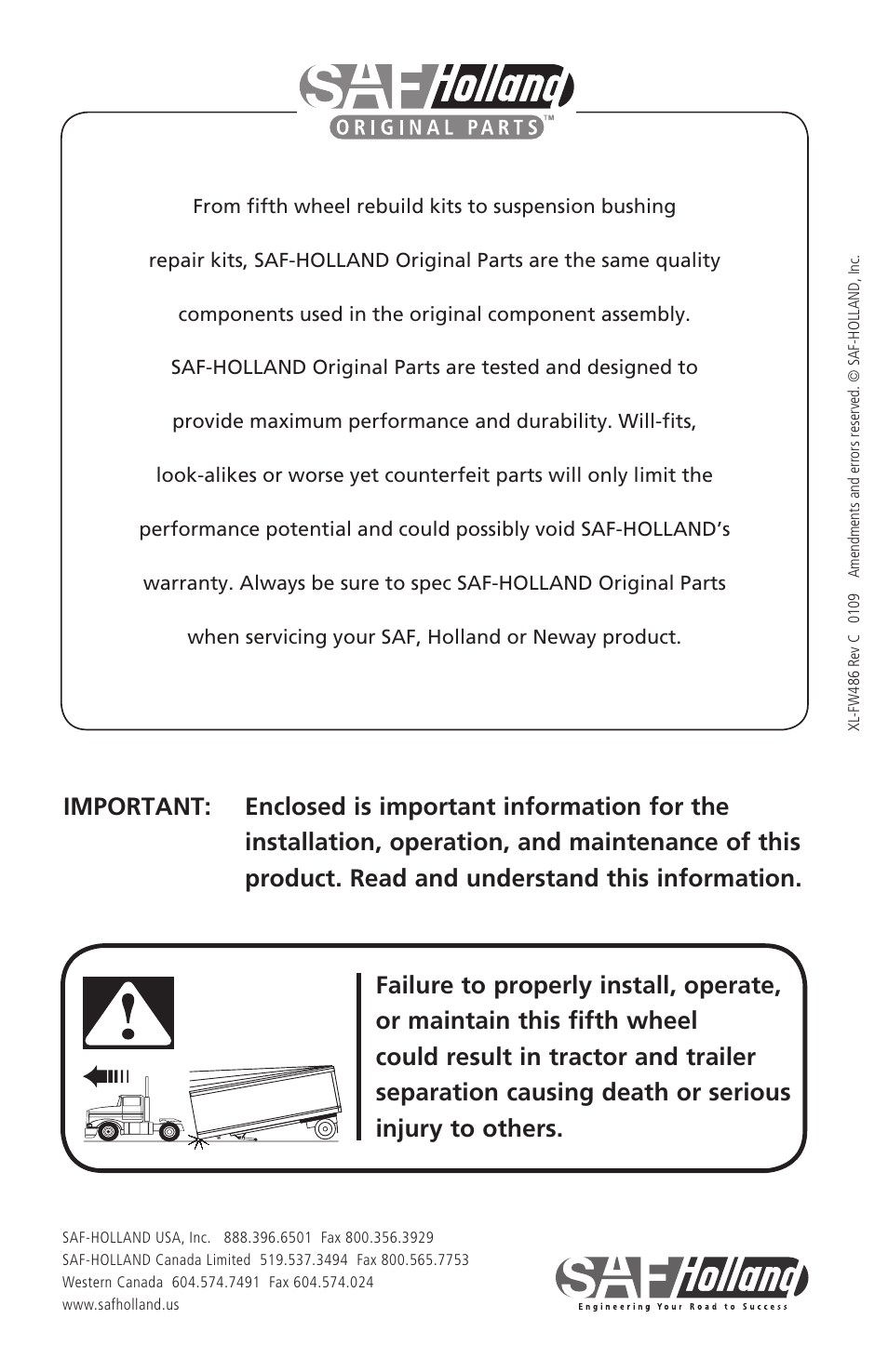 SAF-HOLLAND XL-FW486 FW2080 Series Fifth Wheel User Manual | Page 16 / 16