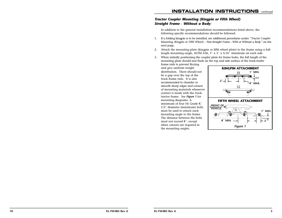 Installation instructions | SAF-HOLLAND XL-FW485 FW6000 and FW6200 Series Fifth Wheel User Manual | Page 10 / 12