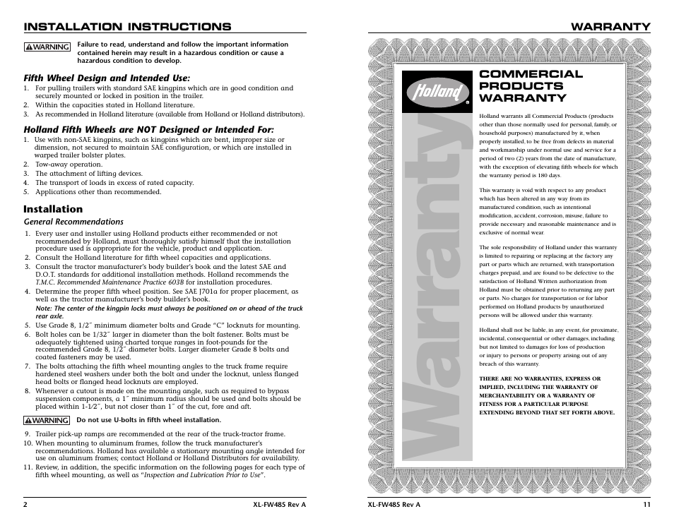 SAF-HOLLAND XL-FW485 FW6000 and FW6200 Series Fifth Wheel User Manual | Page 11 / 12