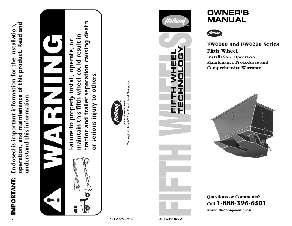 SAF-HOLLAND XL-FW485 FW6000 and FW6200 Series Fifth Wheel User Manual | Page 12 / 12