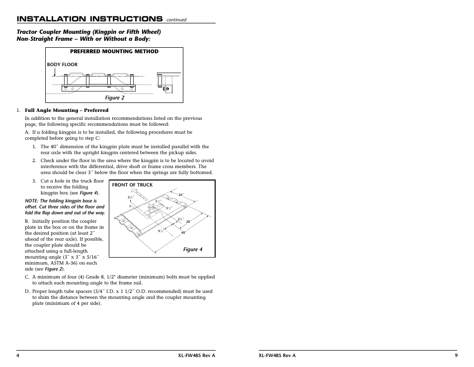 Installation instructions, Preferred mounting method figure 2, Figure 4 | SAF-HOLLAND XL-FW485 FW6000 and FW6200 Series Fifth Wheel User Manual | Page 4 / 12