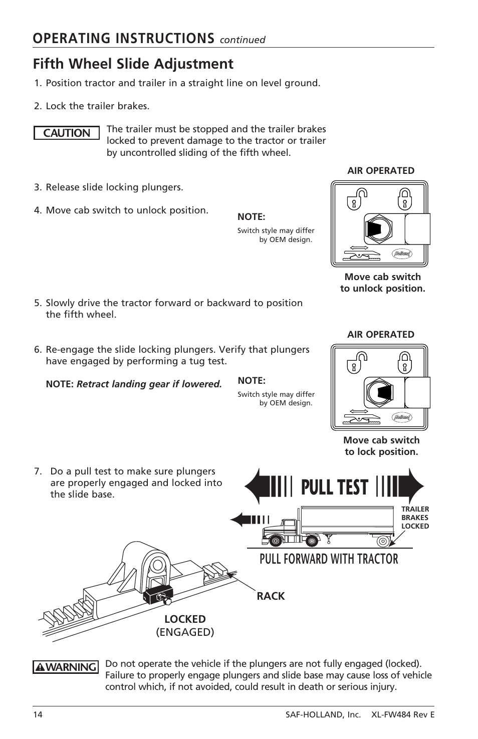 Pull test | SAF-HOLLAND XL-FW484 FW33 and XA-331 LowLube Series Fifth Wheels User Manual | Page 14 / 20