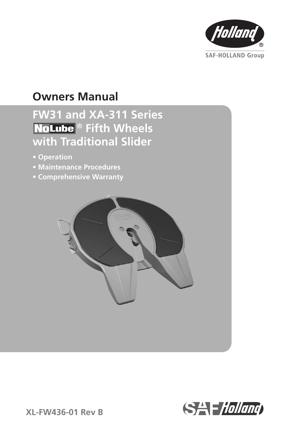 SAF-HOLLAND XL-FW436-01 FW31 Series Fifth Wheels with Traditional Slider User Manual | 20 pages