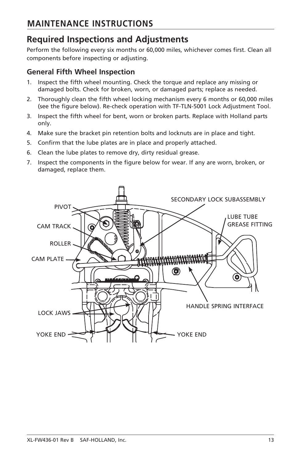 General fifth wheel inspection | SAF-HOLLAND XL-FW436-01 FW31 Series Fifth Wheels with Traditional Slider User Manual | Page 13 / 20