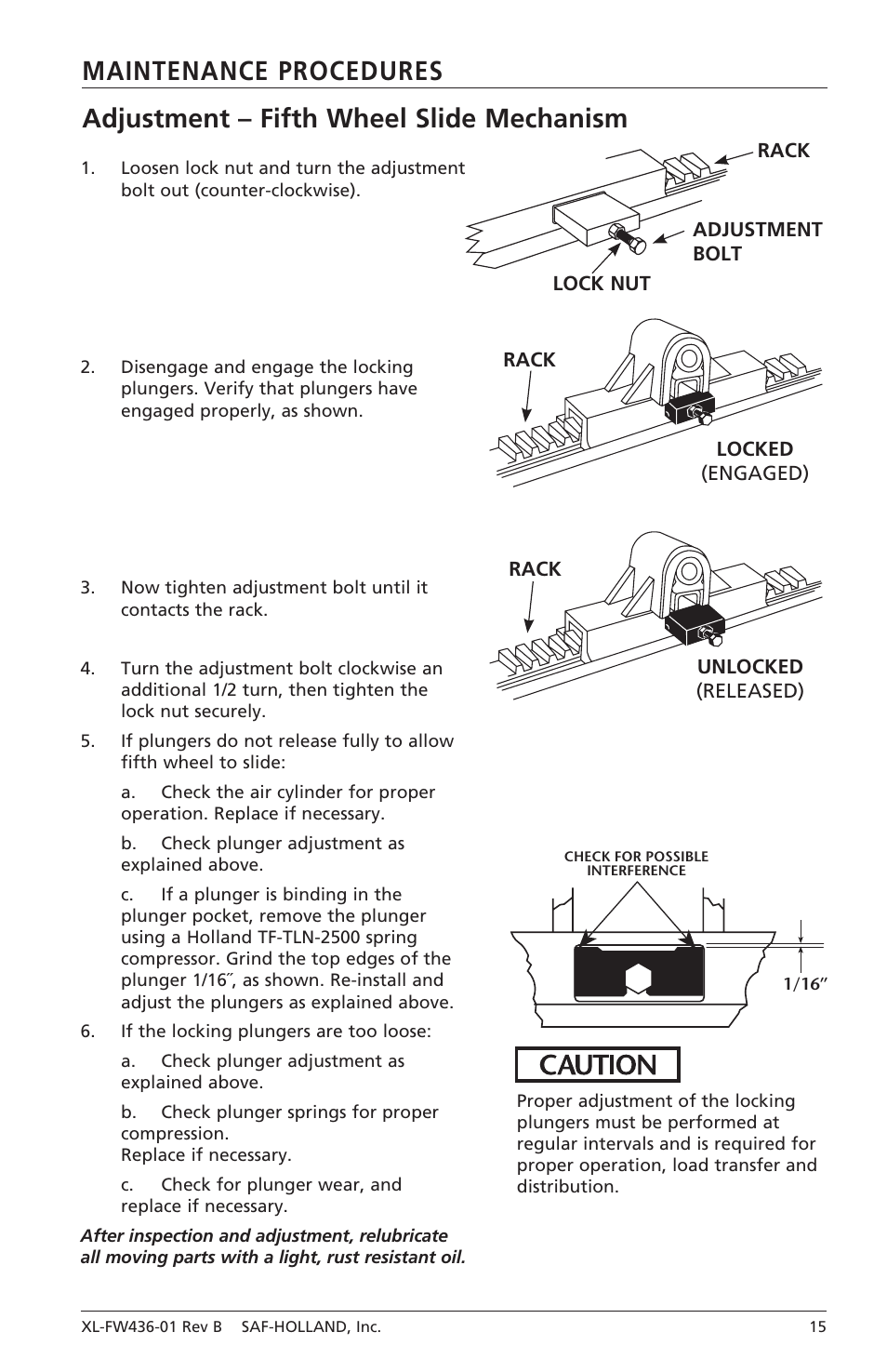 SAF-HOLLAND XL-FW436-01 FW31 Series Fifth Wheels with Traditional Slider User Manual | Page 15 / 20