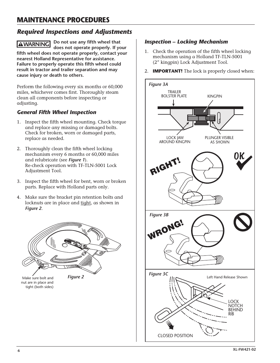 Right! wrong, Maintenance procedures, Required inspections and adjustments | SAF-HOLLAND XL-FW421-02 XA-201-A-80-L Air Release User Manual | Page 6 / 8