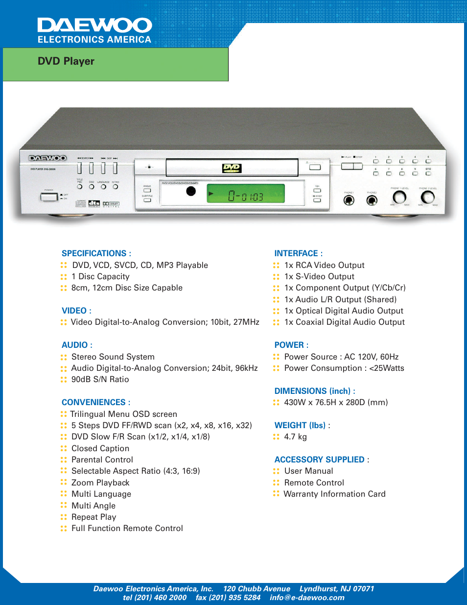 Dvd player | Daewoo DVG-3000N User Manual | Page 2 / 2