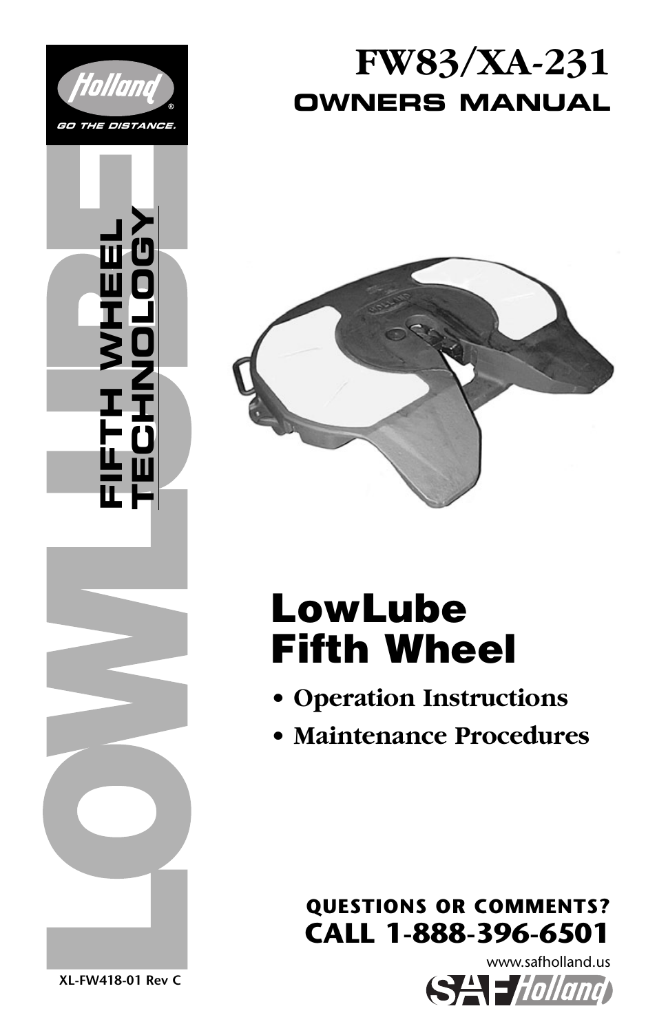 SAF-HOLLAND XL-FW418-01 FW83 LowLube Fifth Wheel User Manual | 24 pages