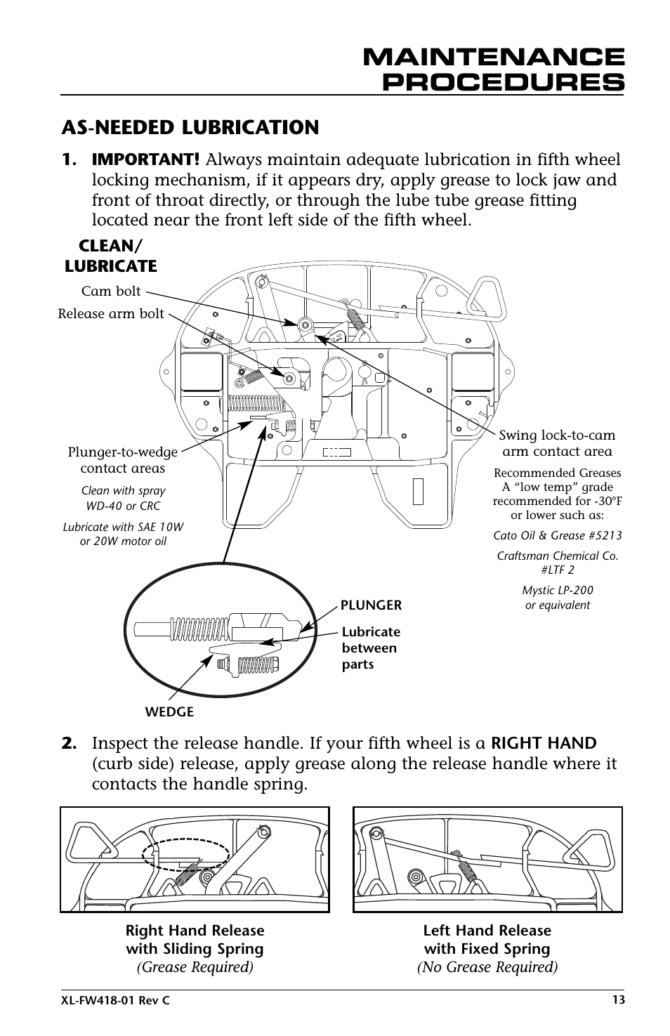 Maintenance procedures, As-needed lubrication | SAF-HOLLAND XL-FW418-01 FW83 LowLube Fifth Wheel User Manual | Page 13 / 24