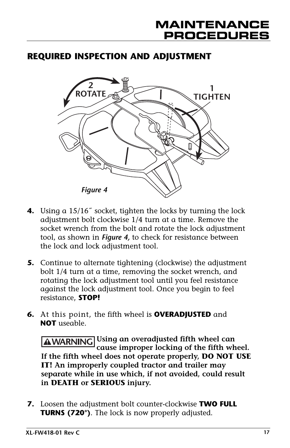 Maintenance procedures | SAF-HOLLAND XL-FW418-01 FW83 LowLube Fifth Wheel User Manual | Page 17 / 24