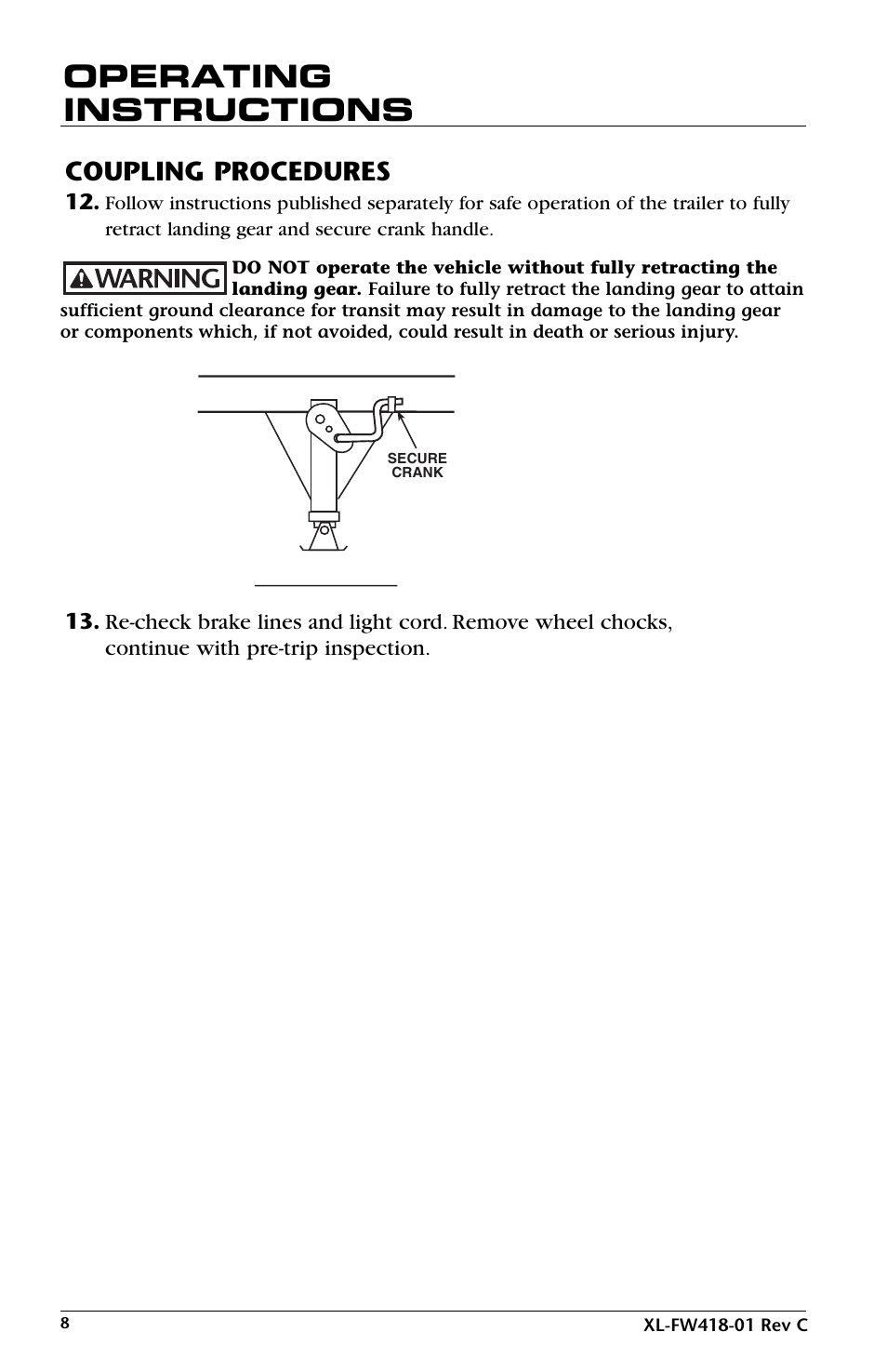 Operating instructions, Coupling procedures | SAF-HOLLAND XL-FW418-01 FW83 LowLube Fifth Wheel User Manual | Page 8 / 24