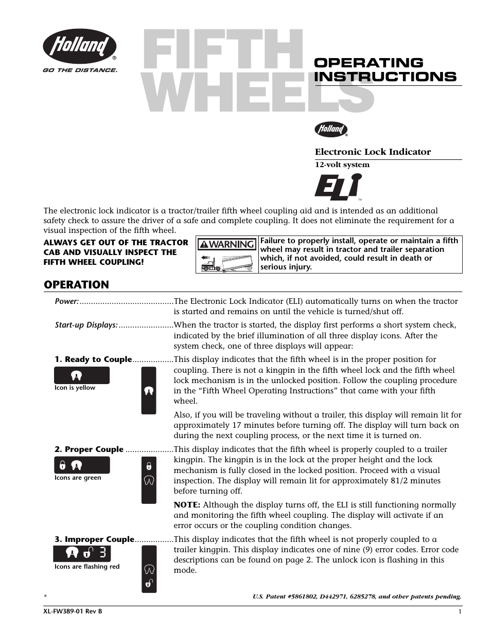 SAF-HOLLAND XL-FW389-01 Electronic Lock Indicator 12-volt User Manual | 2 pages