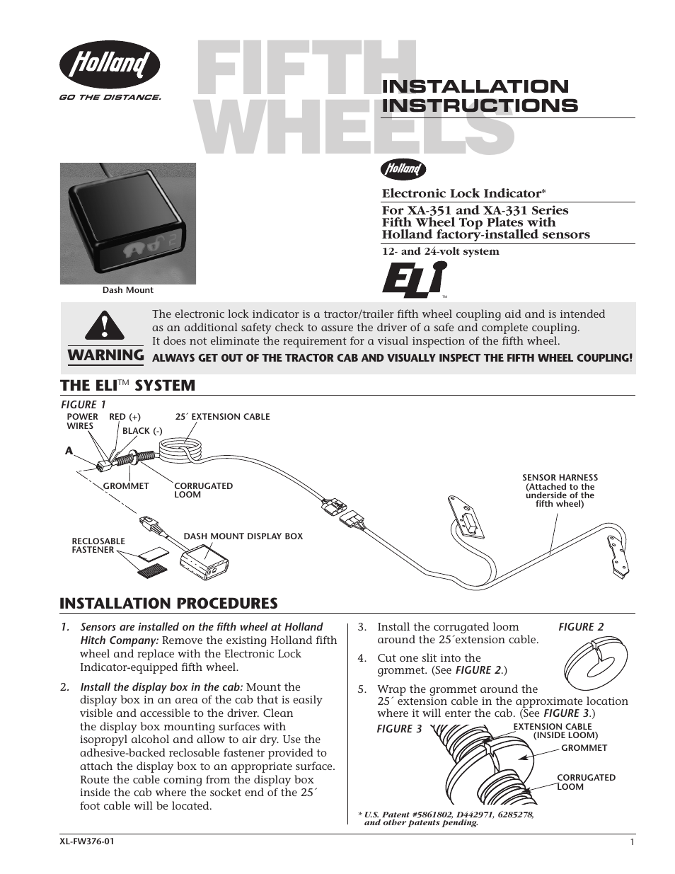 SAF-HOLLAND XL-FW376-01 Electronic Lock Indicator For XA-351 and XA-331 Series Fifth Wheel Top Plates with Holland factory-installed sensors User Manual | 2 pages