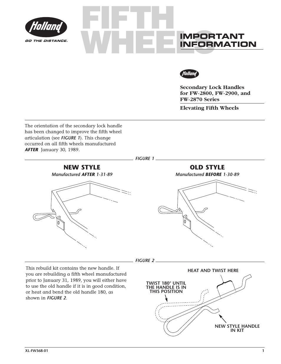 SAF-HOLLAND XL-FW368-01 Secondary Lock Handles for FW-2800, FW-2900, and FW-2870 Series User Manual | 2 pages