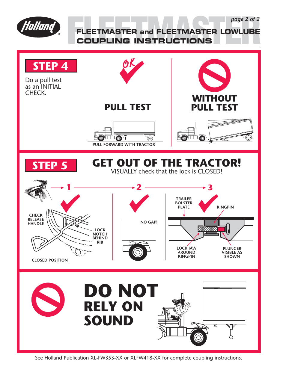 Fleetmaster, Do not, Rely on sound | Step 4, Step 5, Get out of the tractor | SAF-HOLLAND XL-FW357-01 FLEETMASTER CUPLING User Manual | Page 2 / 2