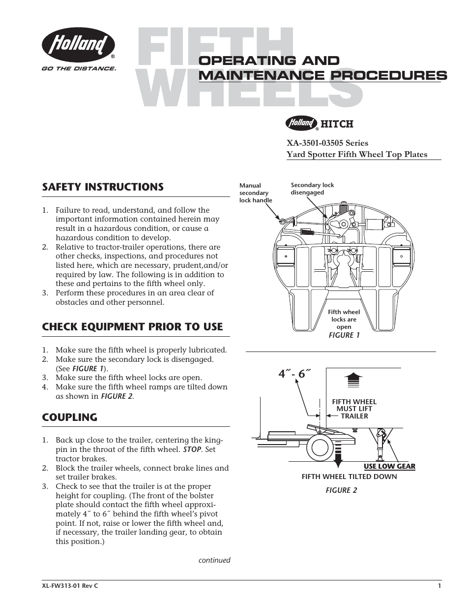 SAF-HOLLAND XL-FW313-01 XA-3501-03505 Series Yard Spotter Fifth Wheel Top Plates User Manual | 4 pages