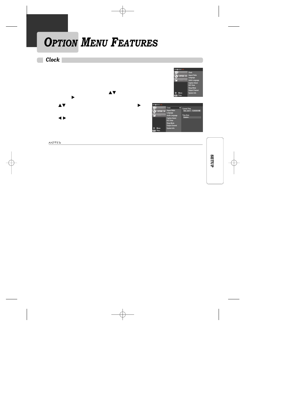 Ption, Eatures, Clock | Daewoo DAC-100 User Manual | Page 14 / 36