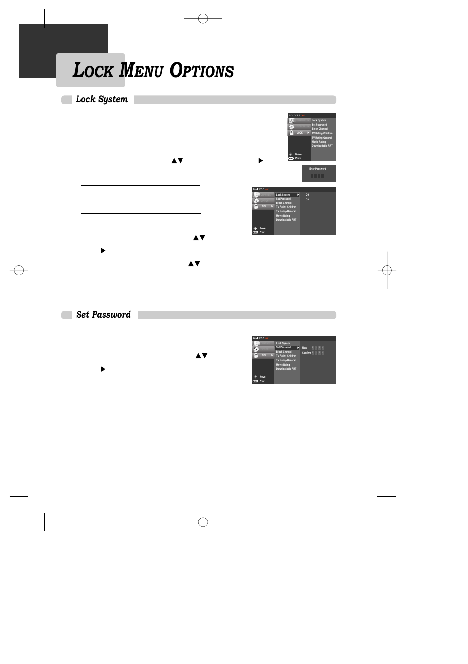 Ptions, Lock system, Set password | Daewoo DAC-100 User Manual | Page 23 / 36