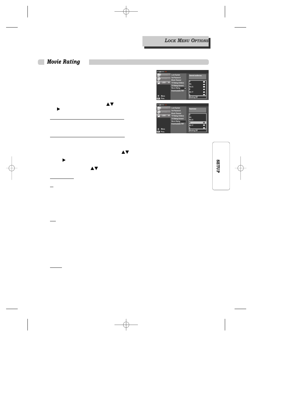 Movie rating, If you have already entered a password, Pg-13 | 27 setup | Daewoo DAC-100 User Manual | Page 28 / 36