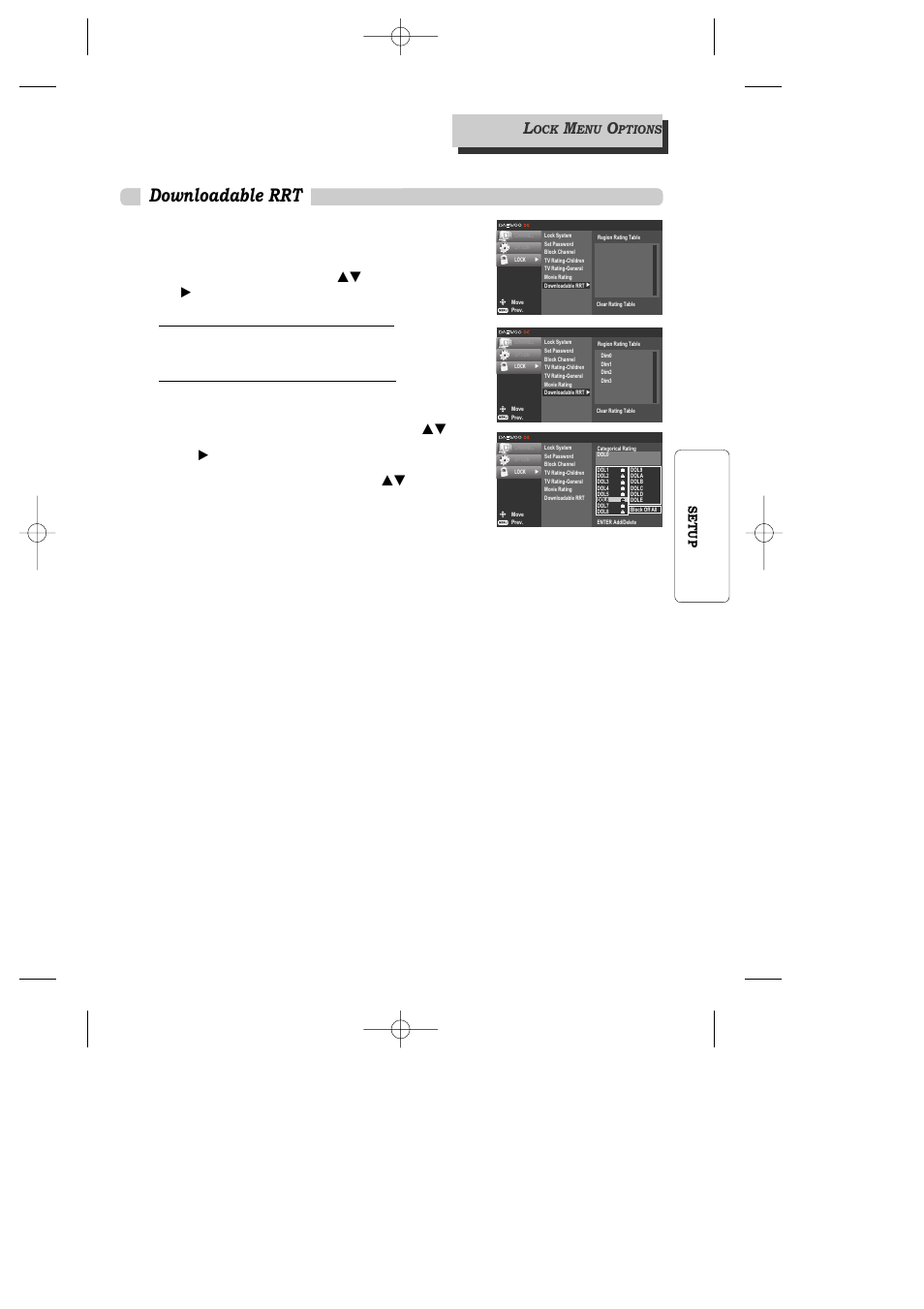 Downloadable rrt, If you have already entered a password, 29 setup | Ptions | Daewoo DAC-100 User Manual | Page 30 / 36