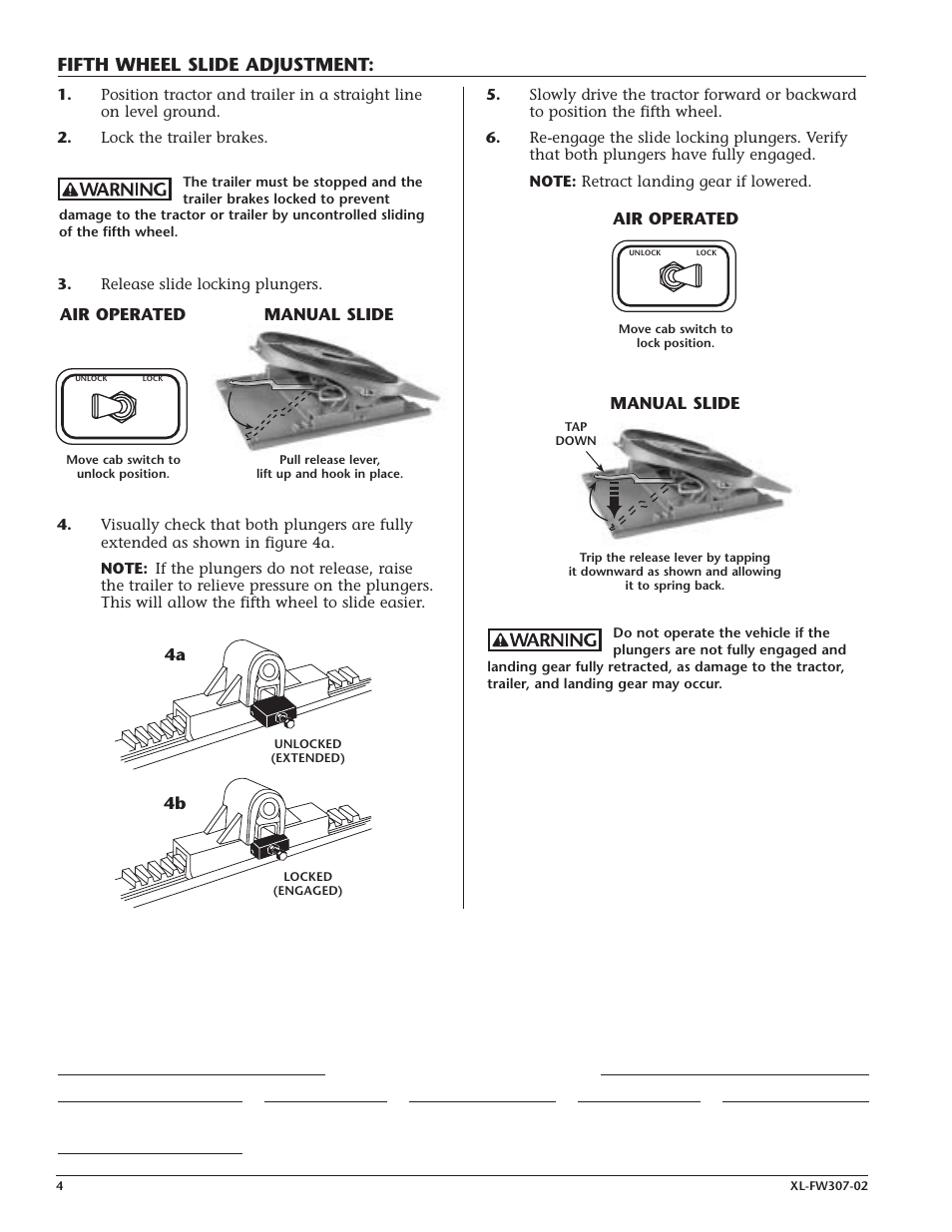 Fifth wheel slide adjustment, Manual slide, Air operated | Air operated manual slide | SAF-HOLLAND XL-FW307-02 3500 LOWLUBE INCLUDES AIR RELEASE User Manual | Page 4 / 4