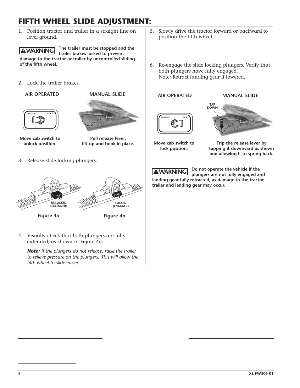 Fifth wheel slide adjustment, Air operated manual slide | SAF-HOLLAND XL-FW306-01 3500 INCLUDES AIR RELEASE User Manual | Page 4 / 4