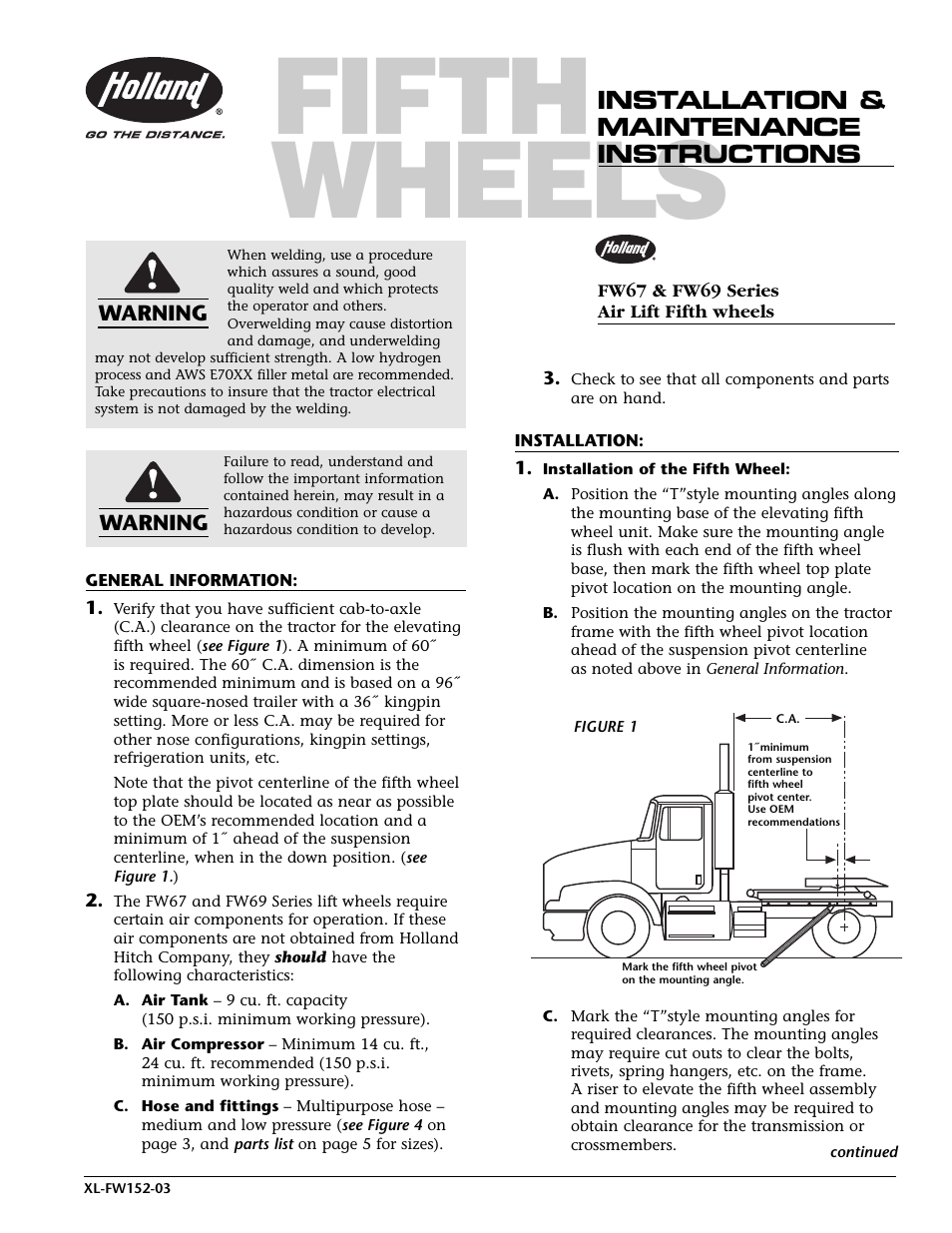 SAF-HOLLAND XL-FW152-03 FW67 Series Air Lift Fifth wheel User Manual | 8 pages