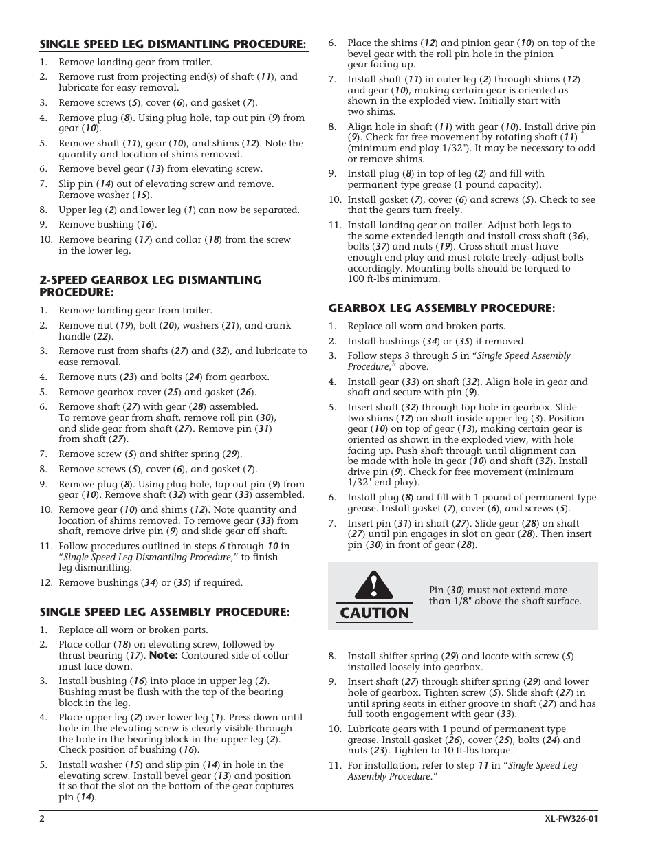 Caution | SAF-HOLLAND XL-LG326-01 FORMULA 150 – Model LG150-1C9-CS502 Manufactured after 7-1-92 User Manual | Page 2 / 8