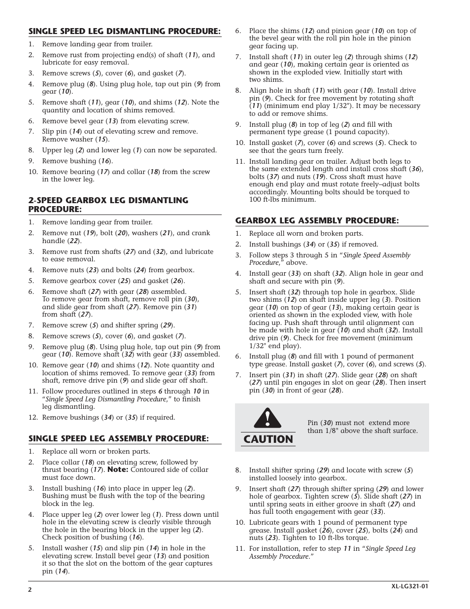 Caution | SAF-HOLLAND XL-LG321-01 Series CS615 Fruehauf Replaceable Landing Gear User Manual | Page 2 / 4