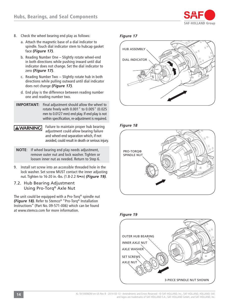 Hubs, bearings, and seal components | SAF-HOLLAND XL-TA10006OM Drum Brake Axles Tapered and Parallel Spindle Axles User Manual | Page 14 / 32