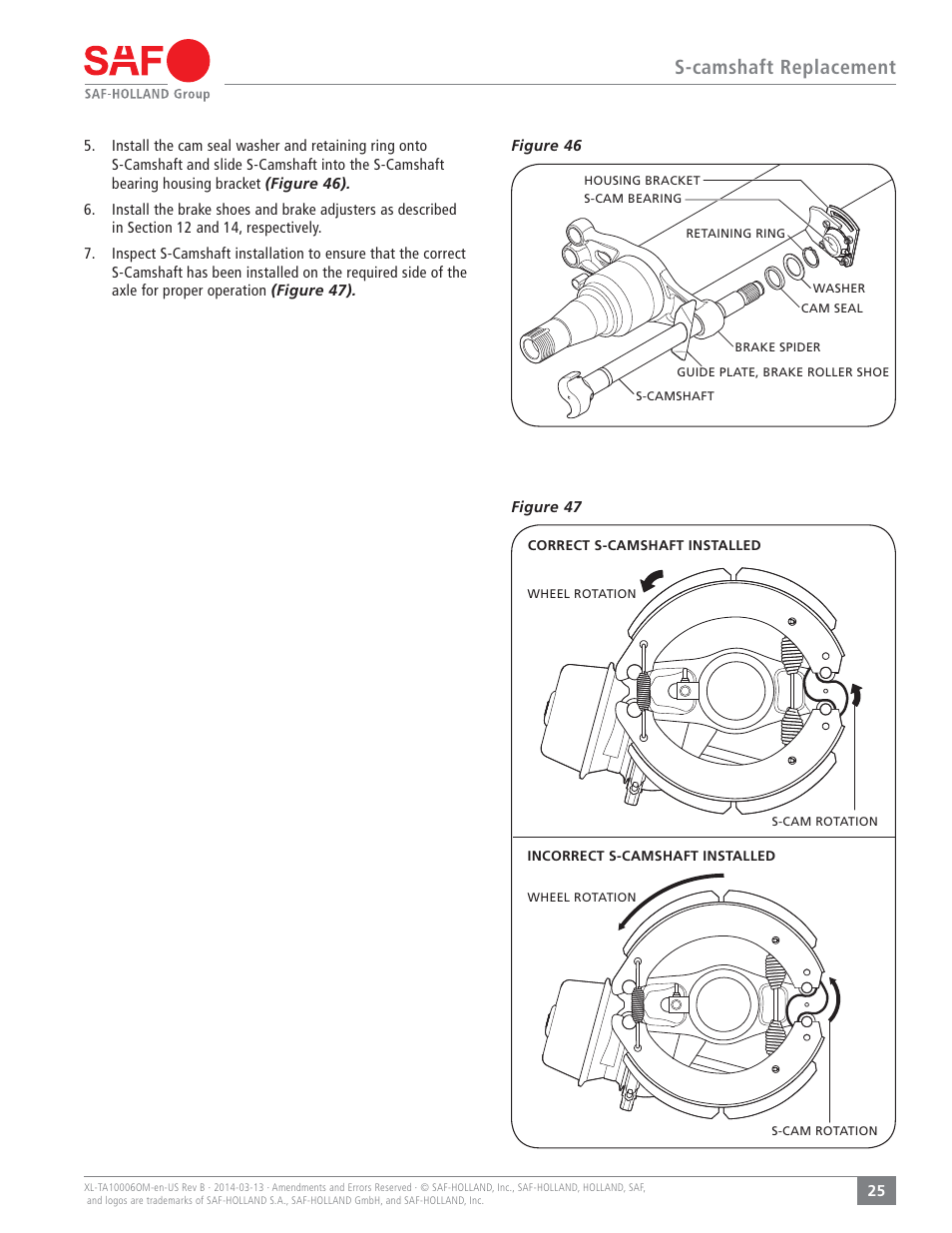 S-camshaft replacement | SAF-HOLLAND XL-TA10006OM Drum Brake Axles Tapered and Parallel Spindle Axles User Manual | Page 25 / 32