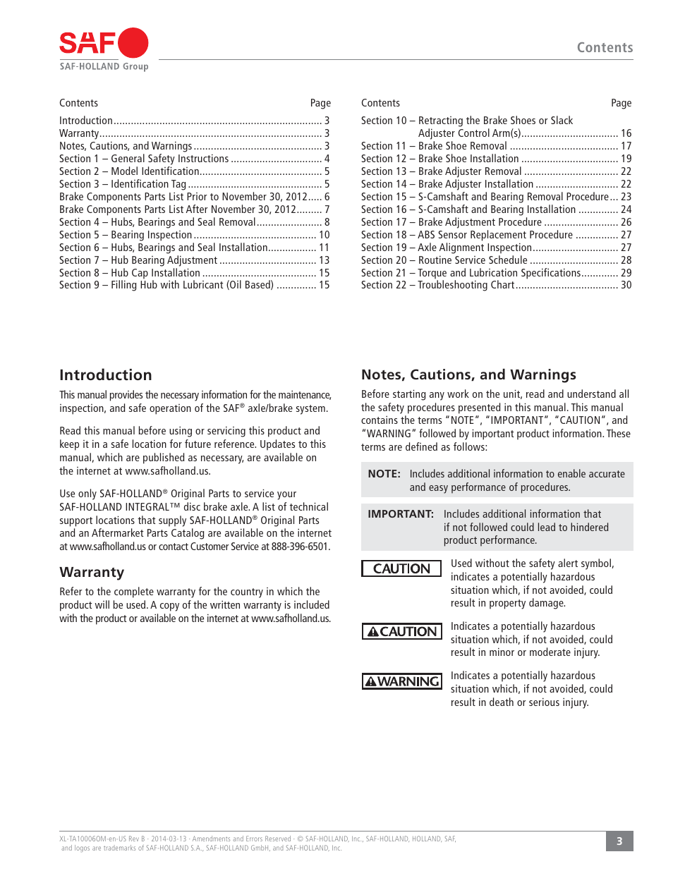 SAF-HOLLAND XL-TA10006OM Drum Brake Axles Tapered and Parallel Spindle Axles User Manual | Page 3 / 32