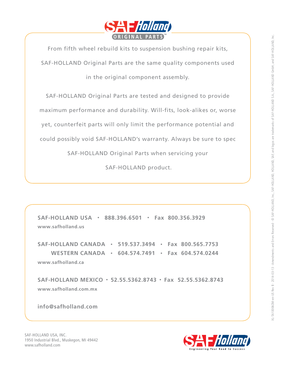 SAF-HOLLAND XL-TA10006OM Drum Brake Axles Tapered and Parallel Spindle Axles User Manual | Page 32 / 32