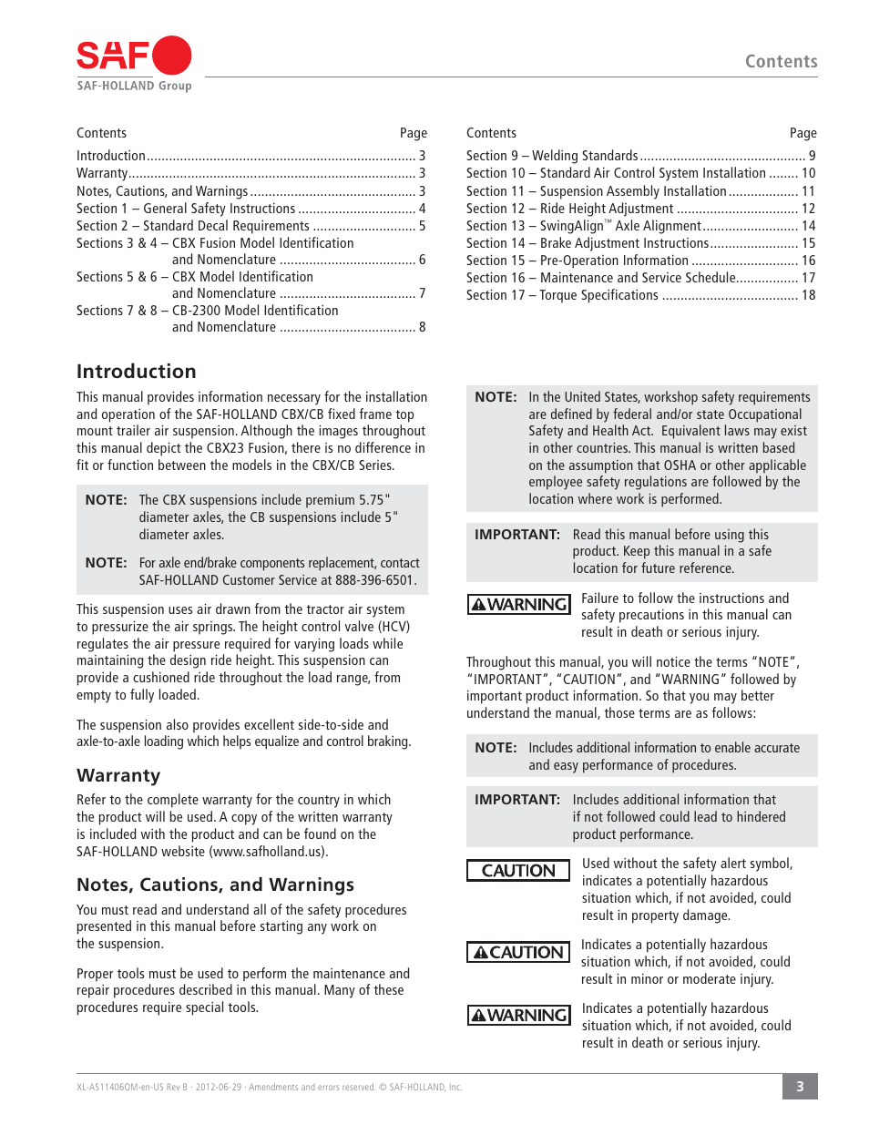 SAF-HOLLAND XL-AS11406OM CBX/CB Series Fixed Frame Top Mount Trailer Air Suspension User Manual | Page 3 / 20
