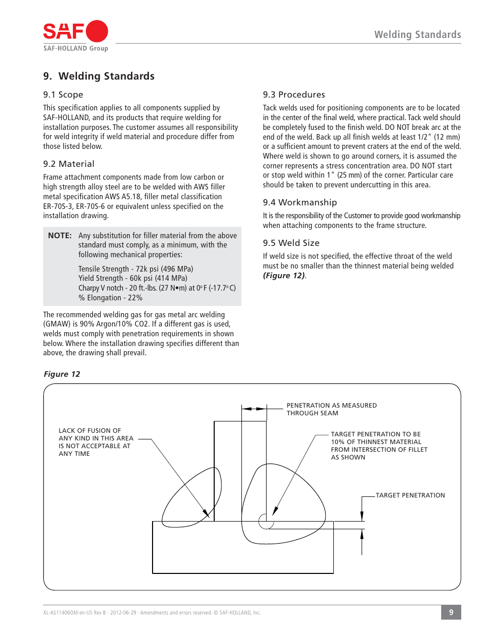Welding standards 9. welding standards | SAF-HOLLAND XL-AS11406OM CBX/CB Series Fixed Frame Top Mount Trailer Air Suspension User Manual | Page 9 / 20