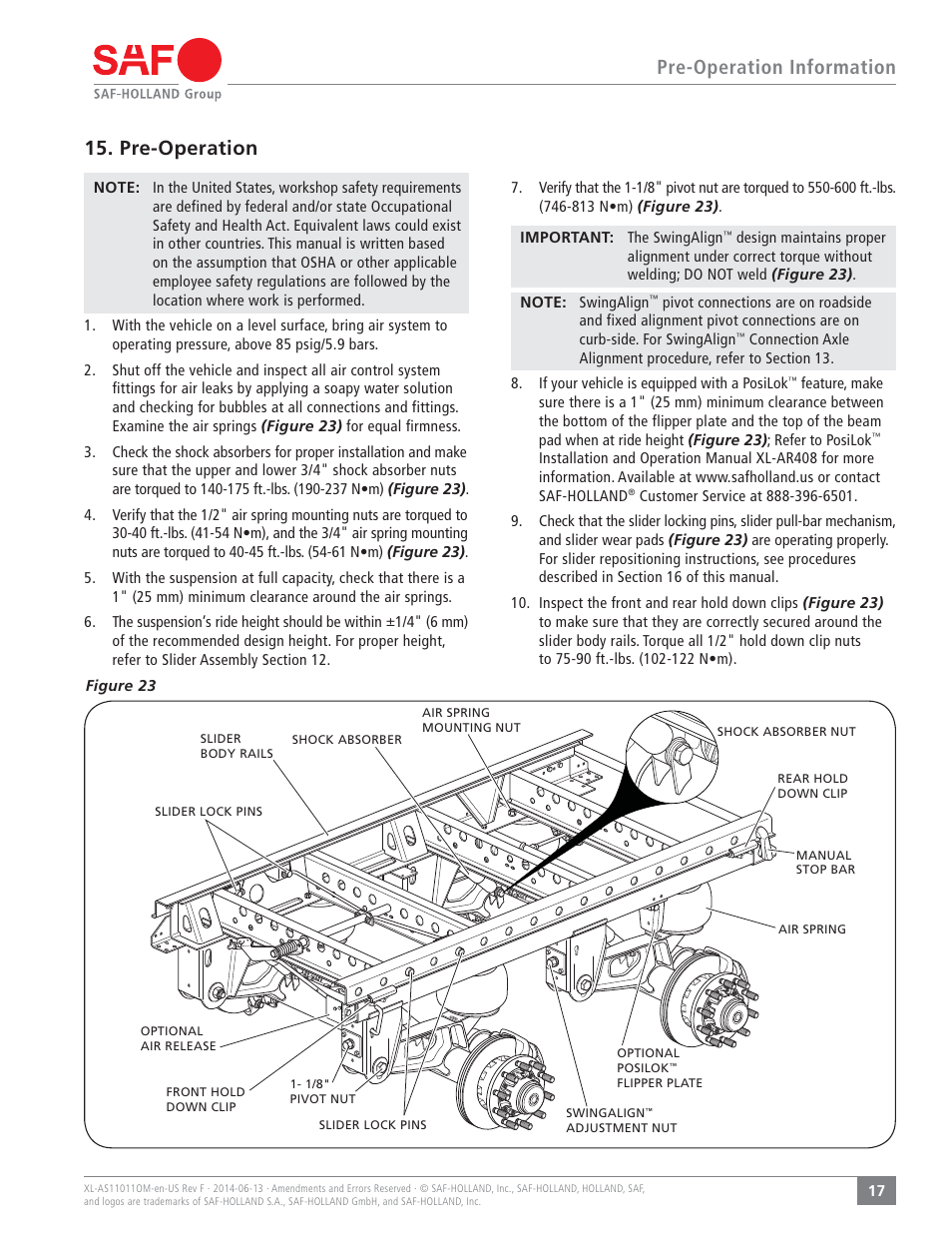 Pre-operation information, Pre-operation | SAF-HOLLAND XL-AS11011OM CBX40/CB-4000 Slider Suspension Systems User Manual | Page 17 / 24