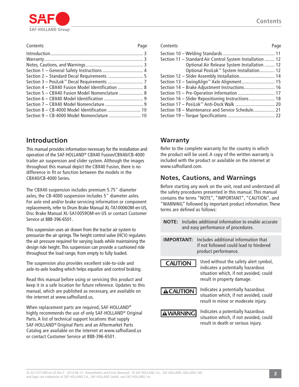 SAF-HOLLAND XL-AS11011OM CBX40/CB-4000 Slider Suspension Systems User Manual | Page 3 / 24