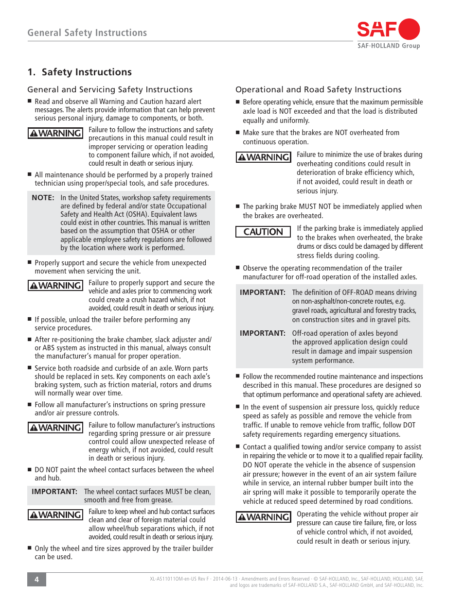 General safety instructions, Safety instructions | SAF-HOLLAND XL-AS11011OM CBX40/CB-4000 Slider Suspension Systems User Manual | Page 4 / 24